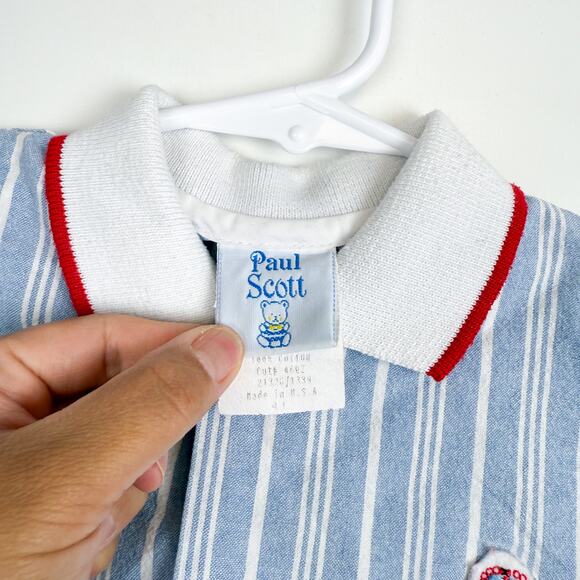 Vintage 90s Paul Scott Button Up Stripe Blue Polo Shirt Boys - 4 4T - Picture 3 of 9